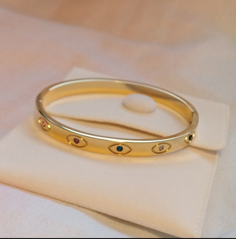 Gold Bangle With Colourful Gems