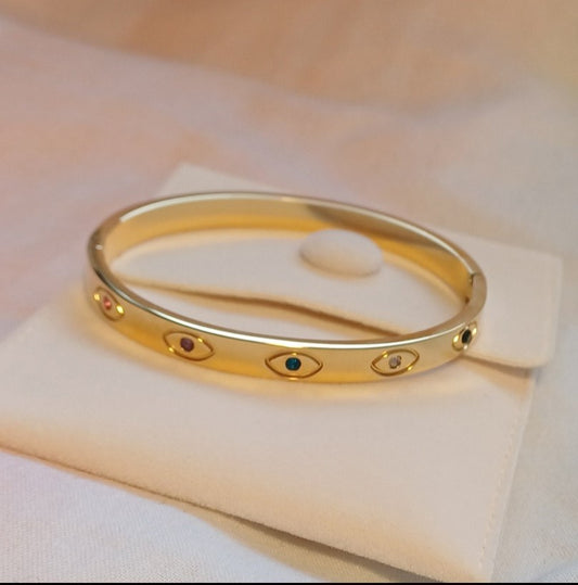 Gold Bangle With Colourful Gems