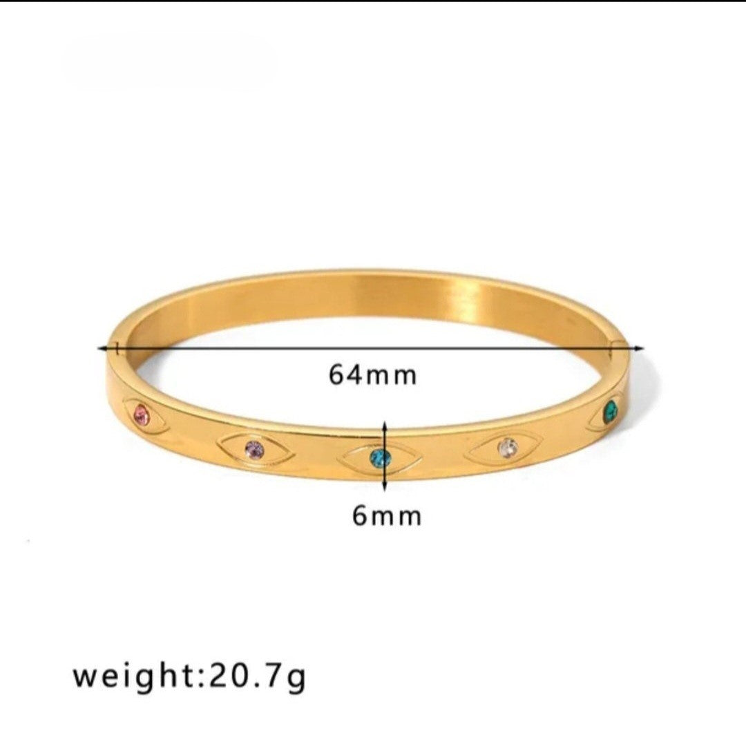 Gold Bangle With Colourful Gems