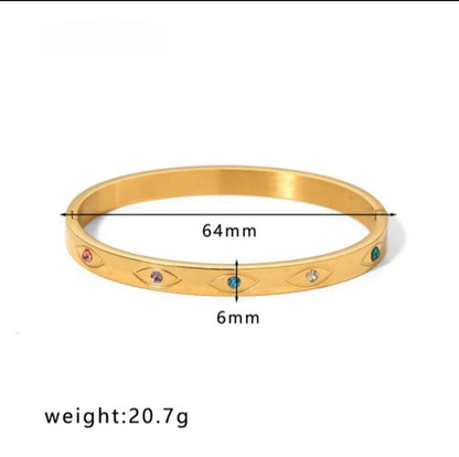 Gold Bangle With Colourful Gems