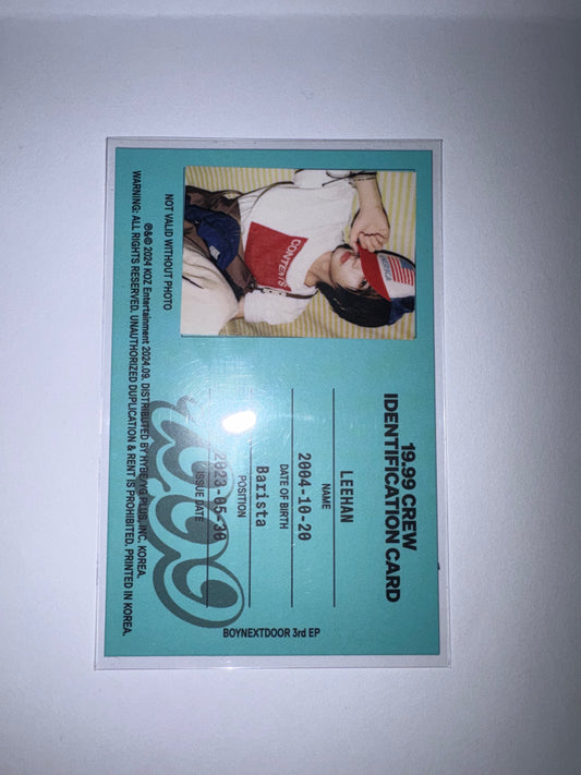 Leehan 19.99 ID Album Card Kpop Kardz