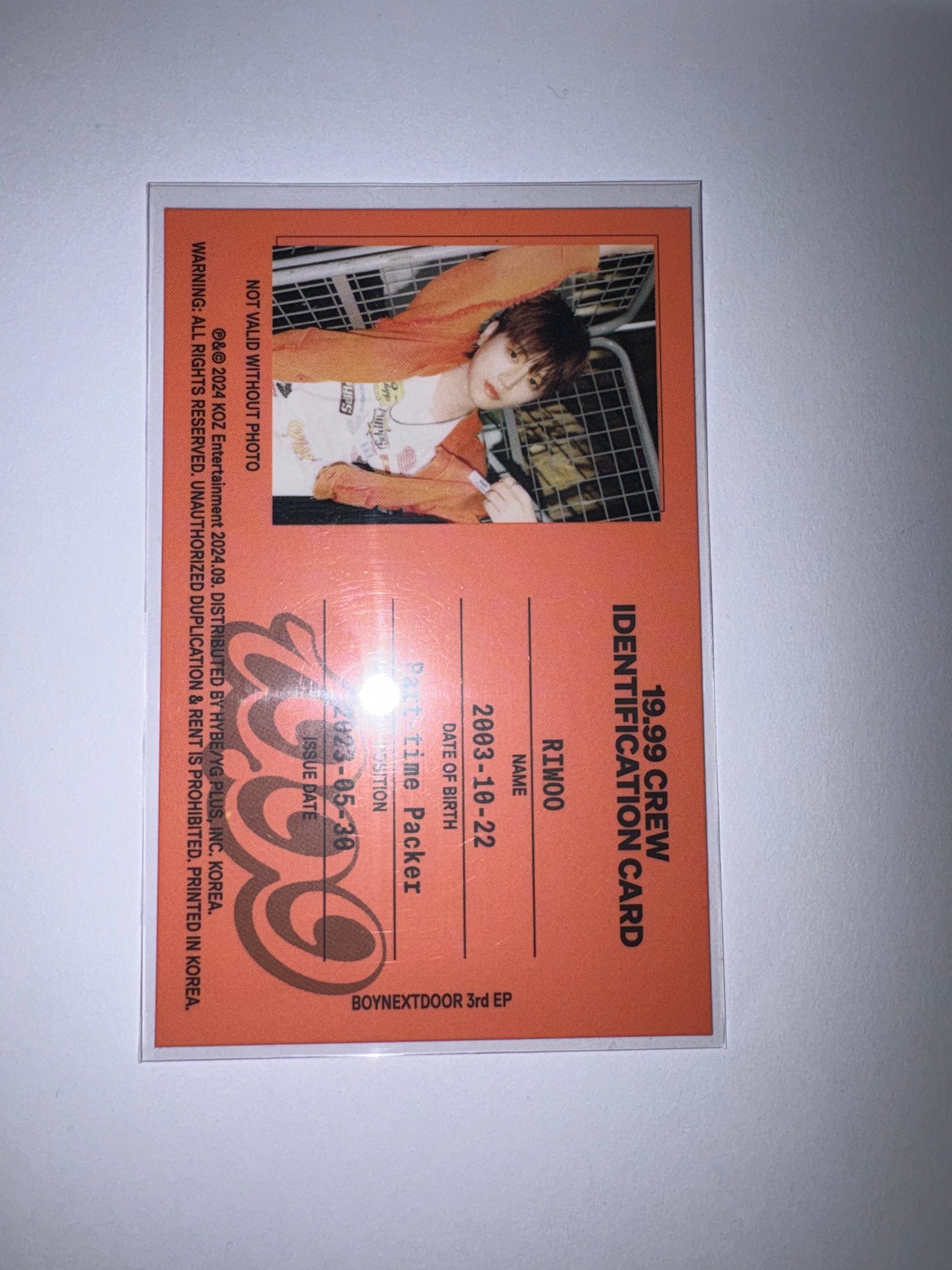 Riwoo 19.99 ID Album Card Kpop Kardz
