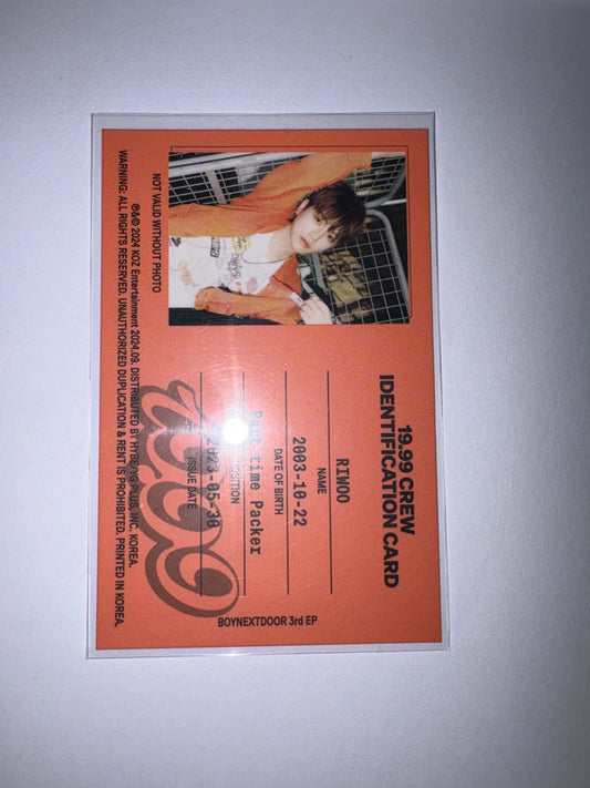 Riwoo 19.99 ID Album Card Kpop Kardz