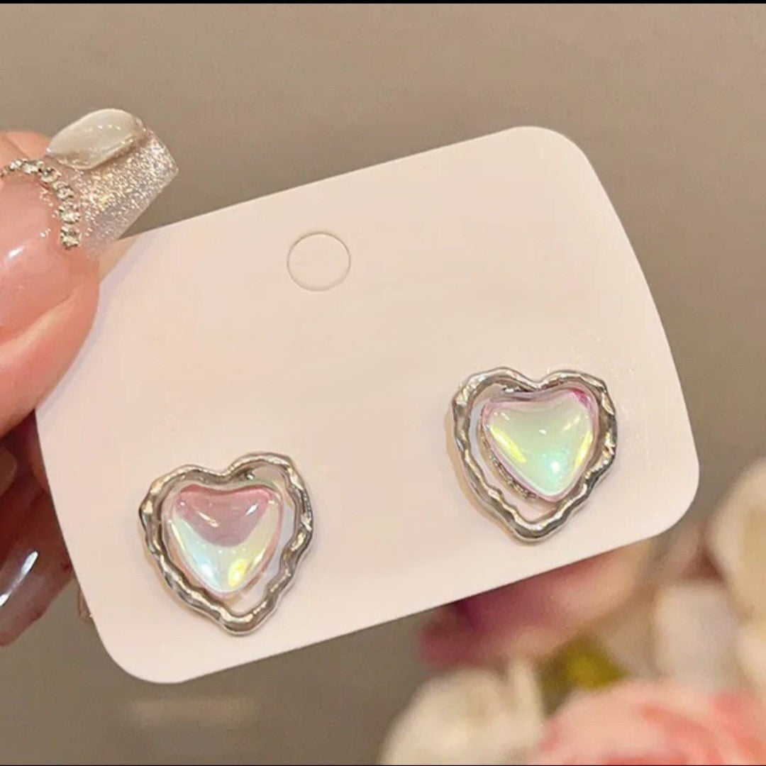 Holo Heart Silver Earrings